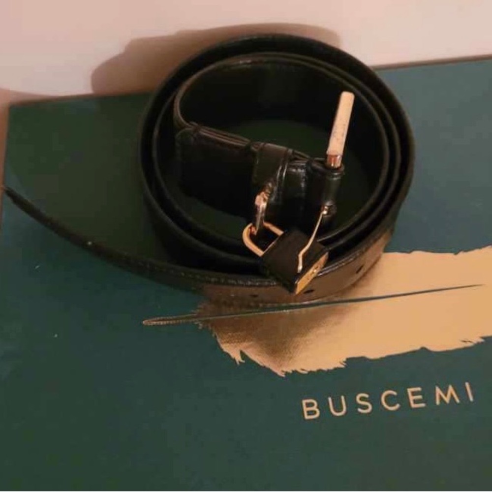 Buscemi men’s belt. Black Leather / Gold buckle